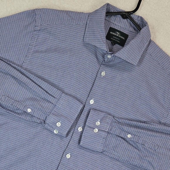 Rodd & Gunn Other - Rodd & Gunn L Italian‎ Cotton Shirt Blue White Geometric Microprint Sports Fit